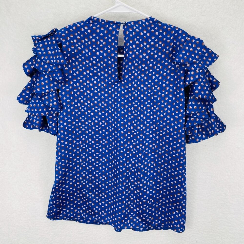 Kate Spade Silk Puff Sleeve Top Women’s Size XS Multicolor Geo Dot Blouse - Picture 10 of 11